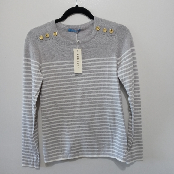 Burgess Cashmere Blend Striped Long Sleeve  Gray Sweater Size Small - Picture 2 of 9